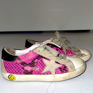 GIRLS Golden Goose hot pink and black snake print sneakers (Size 26)